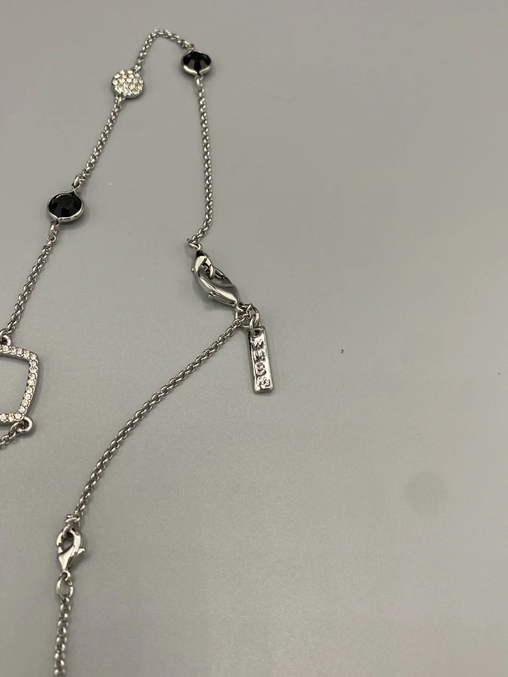 WHBM Sterling Silver‎ Lariat Necklace with Black Crystal Accents